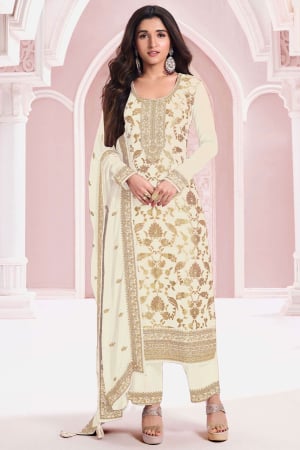 Nidhi Shah Off White Embroidered Viscose Jacquard Pant Kameez