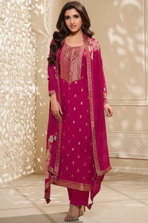Nidhi Shah Rani Pink Designer Weave Yoke Jacquard Kurta Suit Set