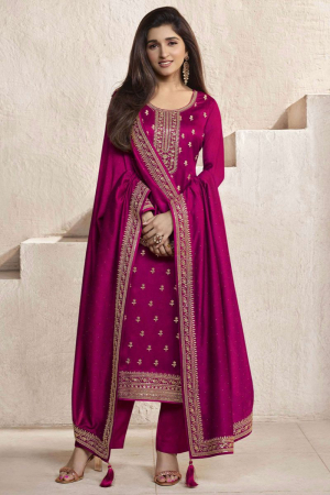Nidhi Shah Rani Pink Embroidered Silk Georgette Pant Kameez