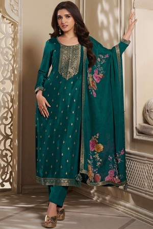 Nidhi Shah Sea Green Designer Weave Yoke Jacquard Kurta Suit Set