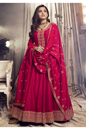 Nidhi Shah Strawberry Embroidered Silk Anarkali Suit