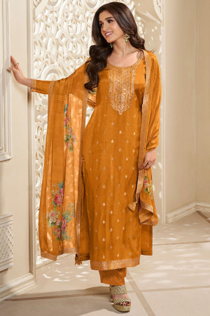 Nidhi Shah Yellow Ochre Designer Weave Yoke Jacquard Kurta Suit Set