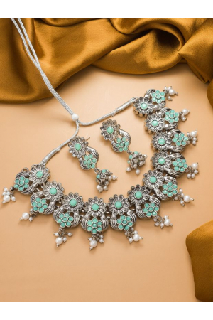 Ice Blue Oxidized Studded Necklace Set