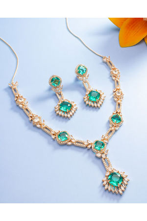 AD Studded Rose Gold Necklace Set