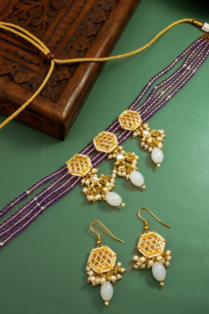 Purple Stones Studded Necklace Set