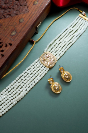Gold Plated Studded Designer Necklace Set