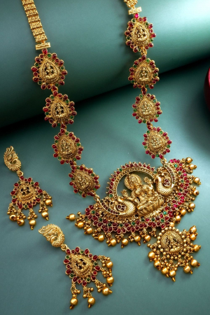 Temple Work Stones Studded Gold Plated Necklace