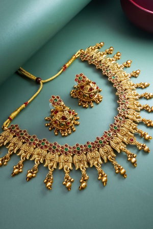 Traditional Studded Gold Plated Necklace Set