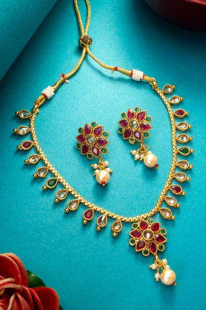 Stones Studded Gold Plated Necklace Set