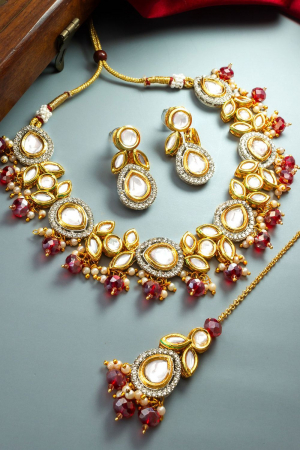 Kundan Studded Gold Plated Heavy Necklace Set
