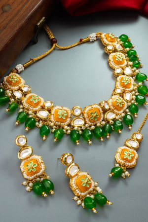 Designer Gold Plated Studded Necklace Set