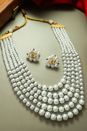 White Beads Studded Gold Plated Necklace