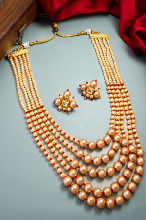Rose Gold Beads Studded Gold Plated Necklace