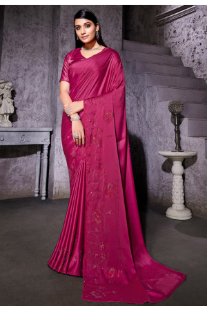 Magenta Embellished Satin Saree
