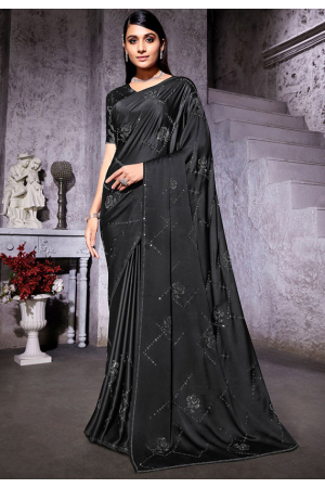 Black Embellished Satin Saree