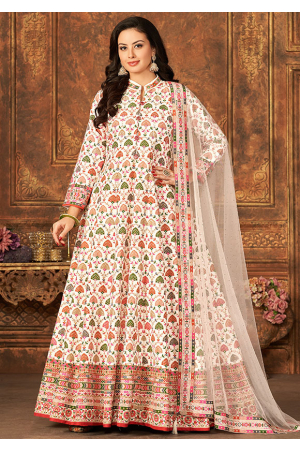 Off White Anarkali Gown with Net Dupatta