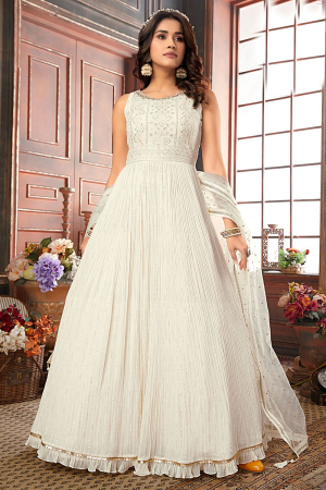 Off White Georgette Gown with Dupatta