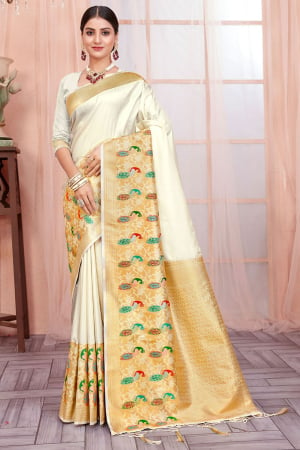 Off White Paithani Silk Woven Saree