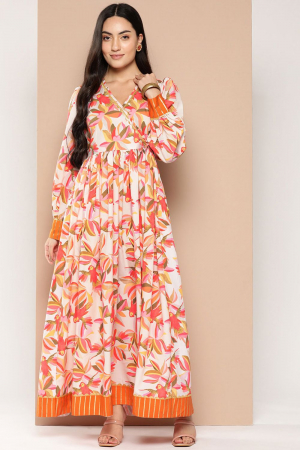 Off White Party Wear Ethnic Dress