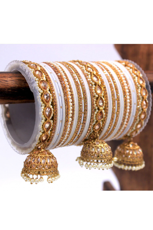 Off White Pealrs and Stone Work Bangles with jhumki