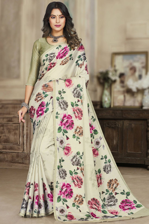 Off White Printed Casual Wear Saree