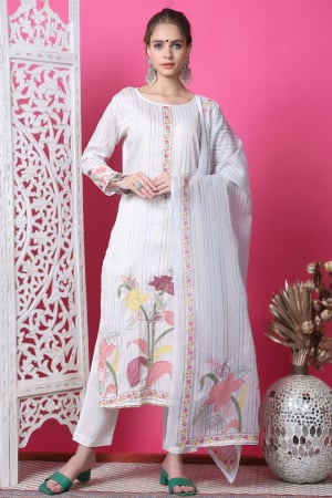 Off White Printed Cotton Pant Kameez