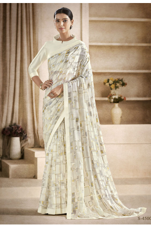 Off White Printed Party Wear Saree
