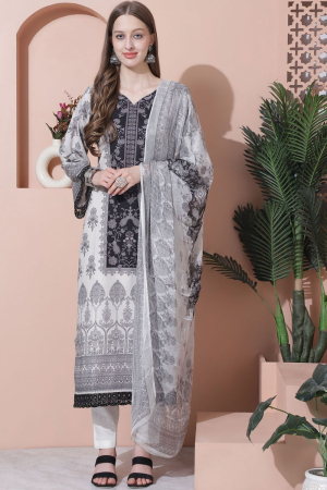 Off White Printed Pure Cotton Pant Kameez