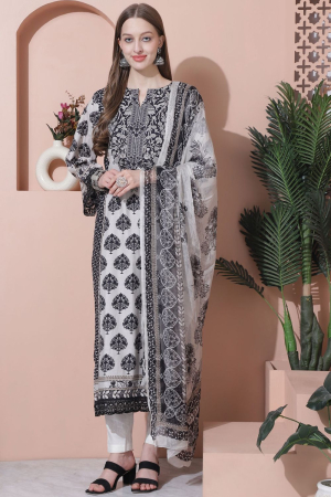Off White Printed Pure Cotton Pant Kameez