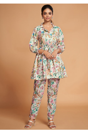 Off White Printed Rayon Co-Ord Set