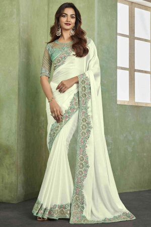 Off White Silk Saree with Embroidered Blouse
