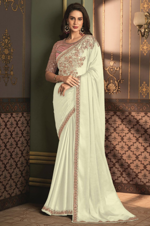 Off White Silk Saree with Embroidered Blouse