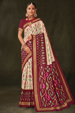 Off White Silk Saree with Foil Work