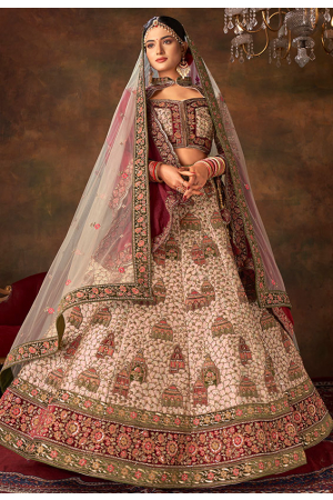 Off White Silk Wedding Wear Lehenga Choli with Double Dupatta