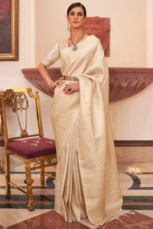 Off White Weaving Handloom Silk Saree