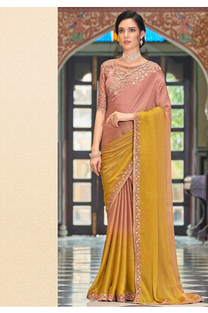 Old Rose and Mustard Saree with Designer Embroidered Blouse