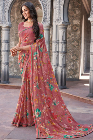 Old Rose Casual Wear Georgette Saree