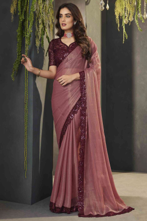 Old Rose Chiffon Shimmer Saree with Embroidered Blouse