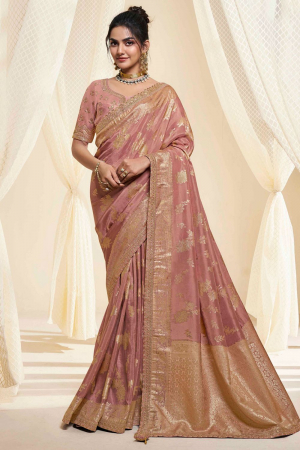 Old Rose Designer Silk Saree with Embroidered Blouse