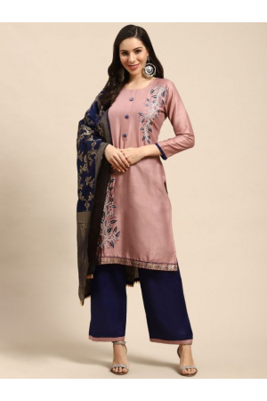 Old Rose Embroidered Cotton Palazzo Kameez
