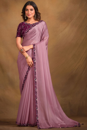 Old Rose Pink Designer Saree with Embroidered Blouse