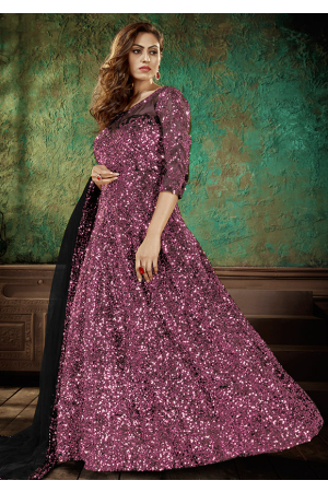 Old Rose Sequined Net Anarkali Dress