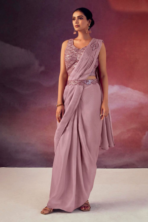 Old Rose Silk Designer Ready to Wear Saree