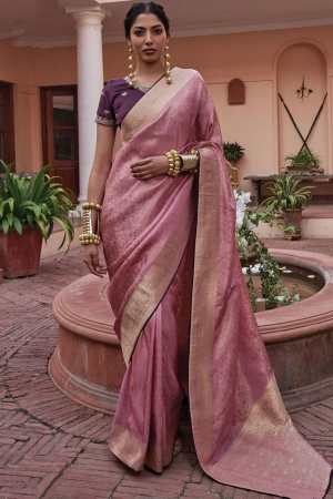 Old Rose Viscose Saree with Embroidered Blouse