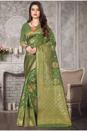 Olive Green Banarasi Art Silk Saree