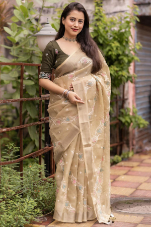 Olive Green Party Wear Saree