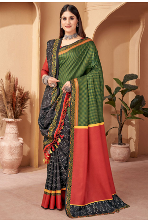 Olive Green Pashmina Winter Special Saree with Shawl