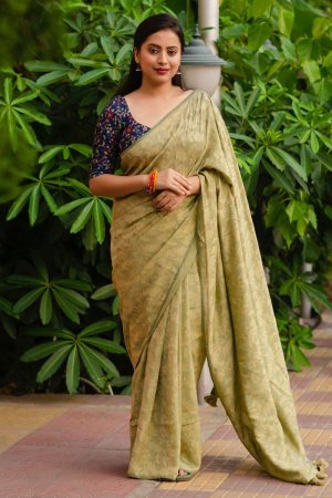 Olive Green Printed Party Wear Saree