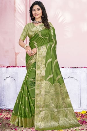 Olive Green Silk Saree for Festival