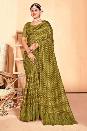 Olive Green Silk Zari Woven Saree